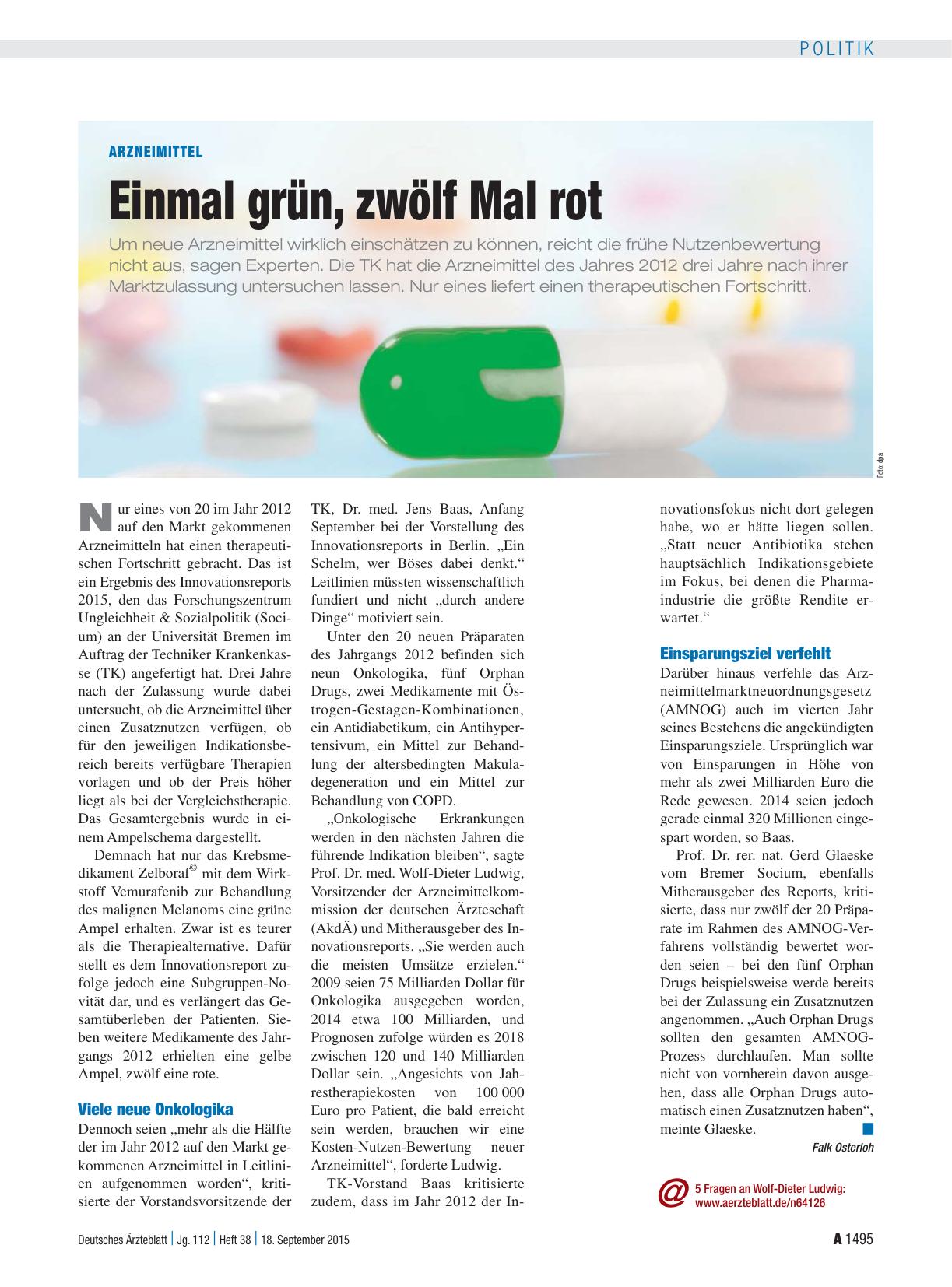 Vorschauseite 1: Arzneimittel: Einmal grün, zwölf Mal rot
