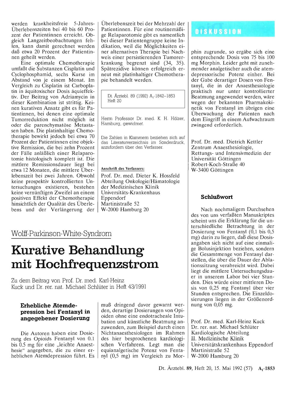 Vorschauseite 1: Wolff-Parkinson-White-Syndrom Kurative Behandlung mit Hochfrequenzstrom: Erhebliche Atemdepression bei Fentanyl in angegebener Dosierung