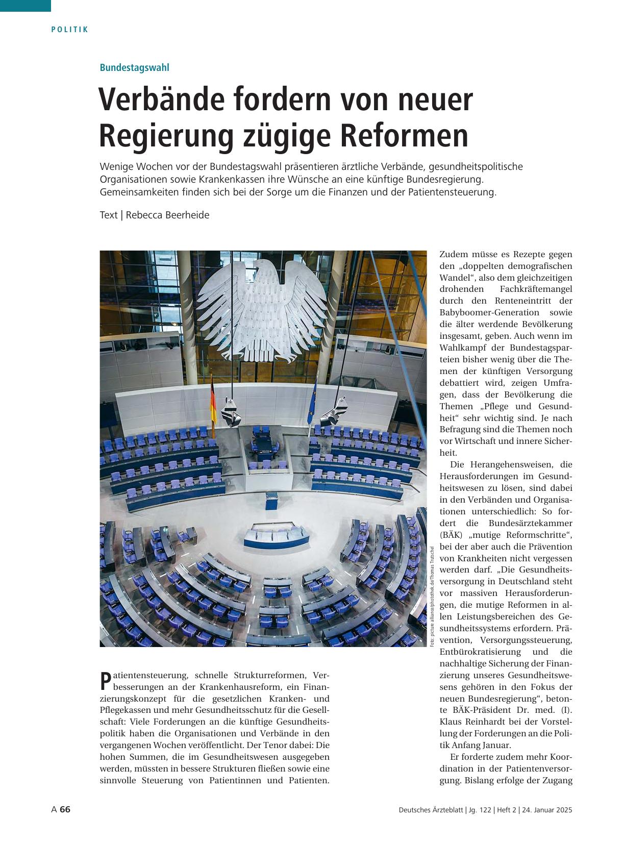 Vorschauseite 1: Bundestagswahl: Verbände fordern von neuer Regierung zügige Reformen