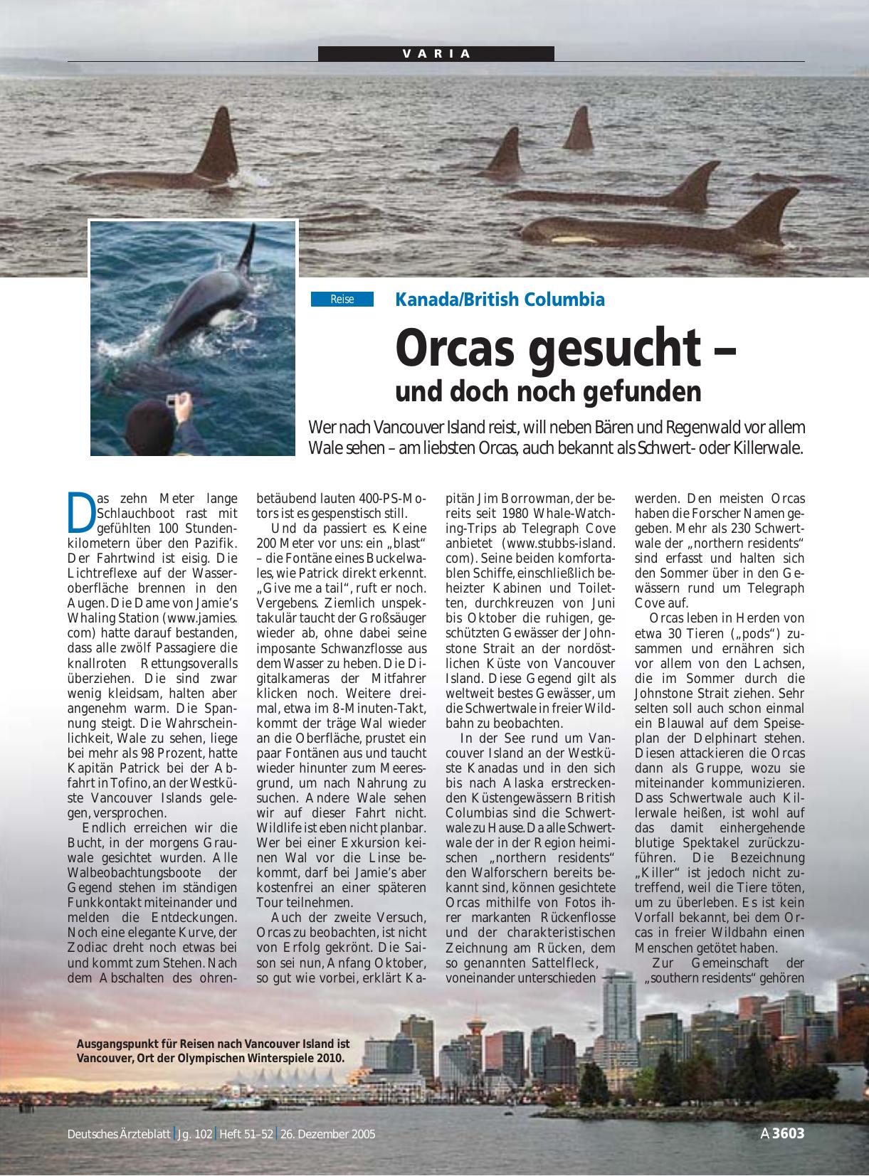 Vorschauseite 1: Kanada/British Columbia: Orcas gesucht – und doch noch gefunden