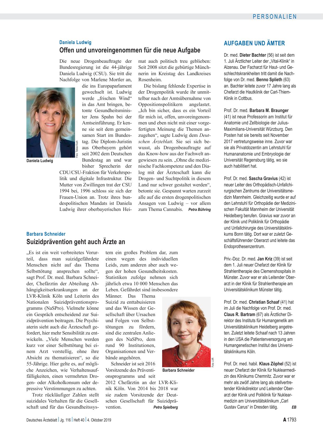 Vorschauseite 1: Barbara Schneider: Suizidprävention geht auch Ärzte an