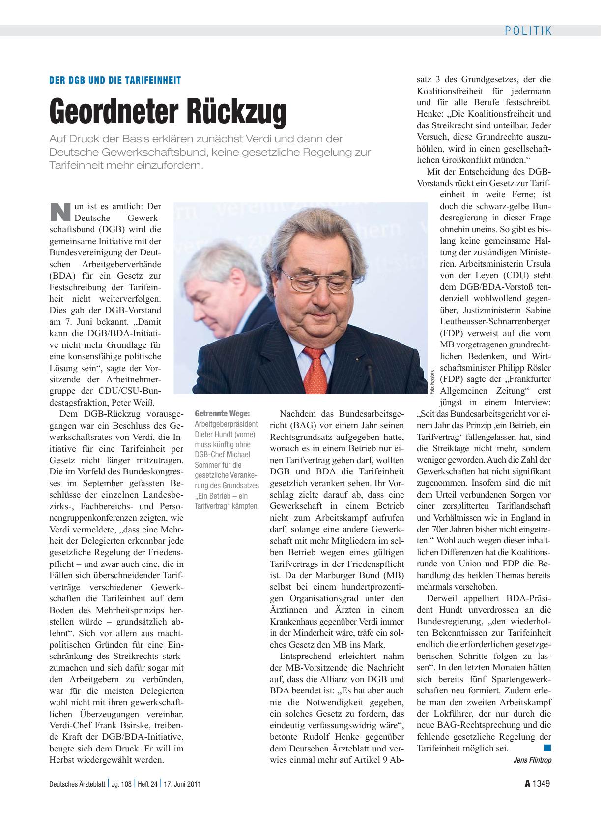 Vorschauseite 1: Der DGB und die Tarifeinheit: Geordneter Rückzug