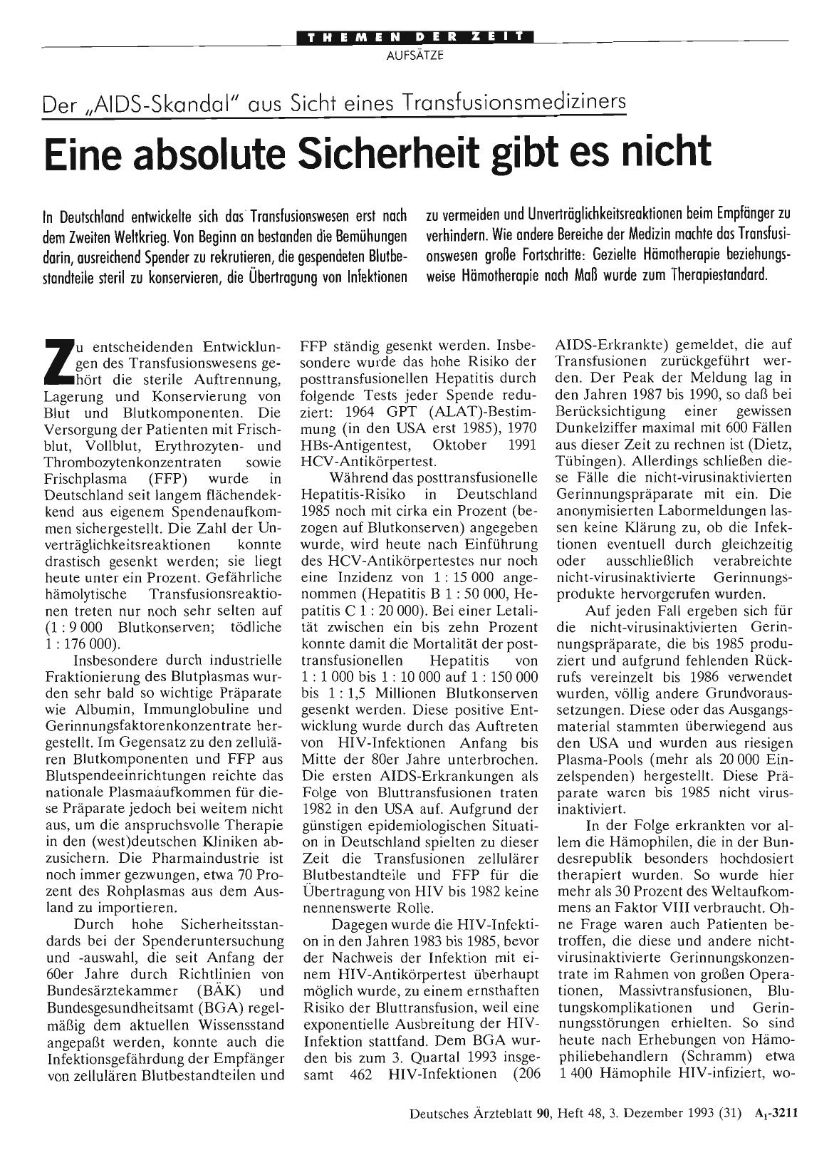 Vorschauseite 1: Der „AIDS-Skandal“ aus Sicht eines Transfusionsmediziners: Eine absolute Sicherheit gibt es nicht