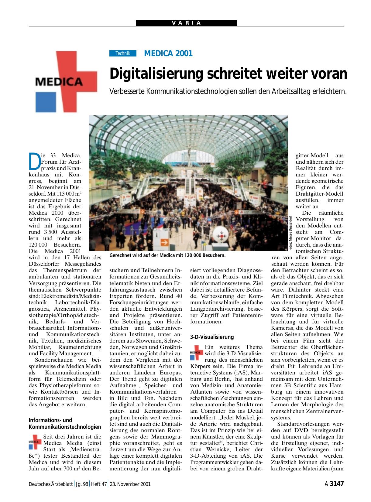 Vorschauseite 1: MEDICA 2001: Digitalisierung schreitet weiter voran
