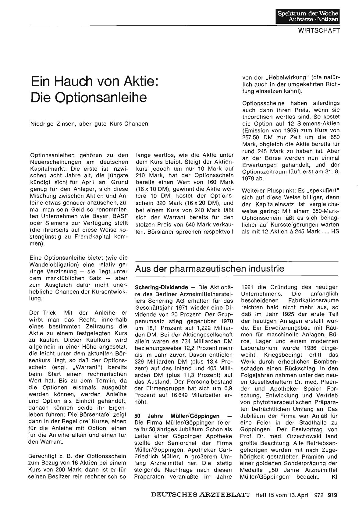 Vorschauseite 1: Aus der pharmazeutischen Industrie