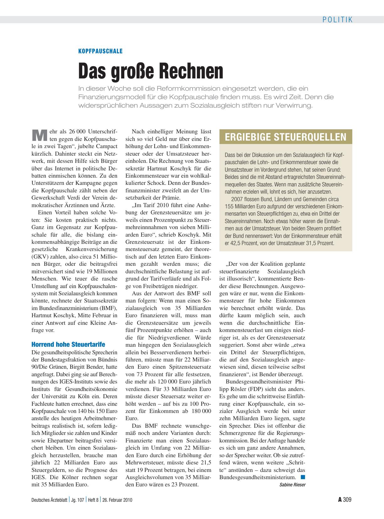 Vorschauseite 1: Kopfpauschale: Das große Rechnen