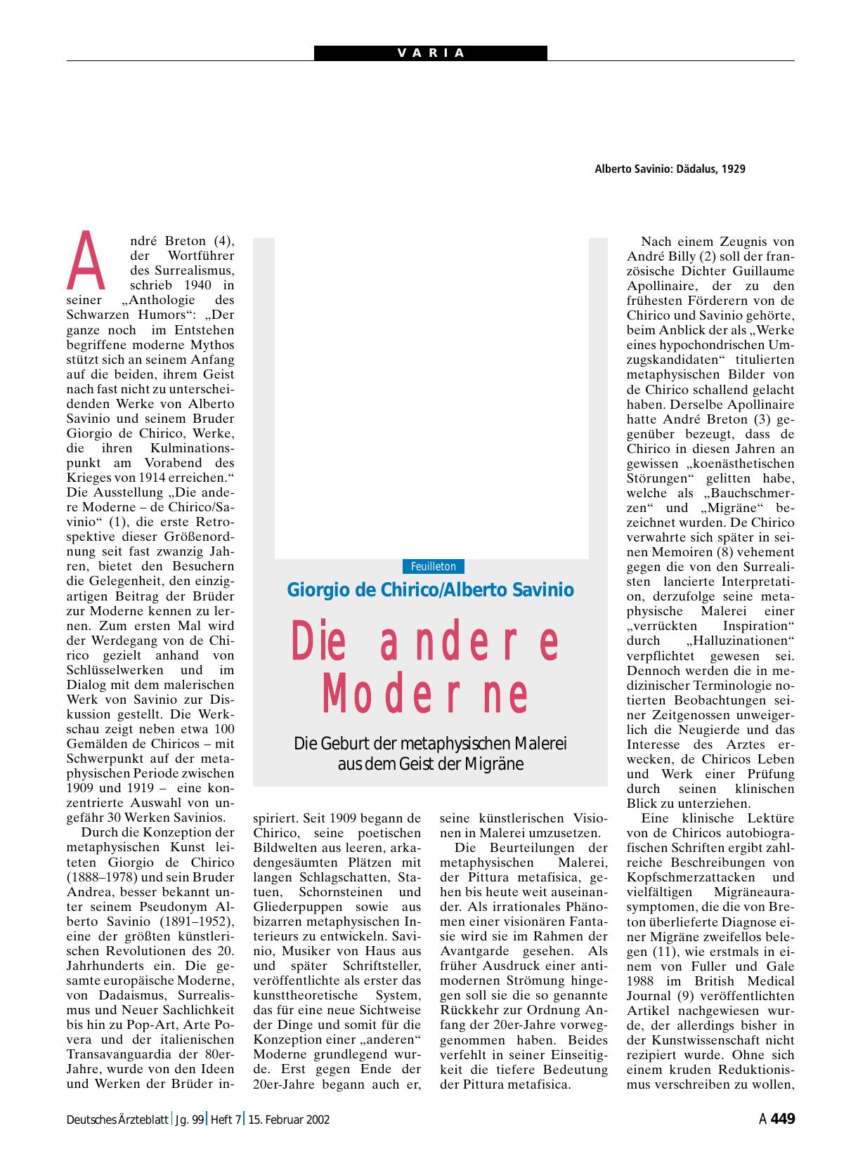 Vorschauseite 1: Giorgio de Chirico/Alberto Savinio: Die andere Moderne