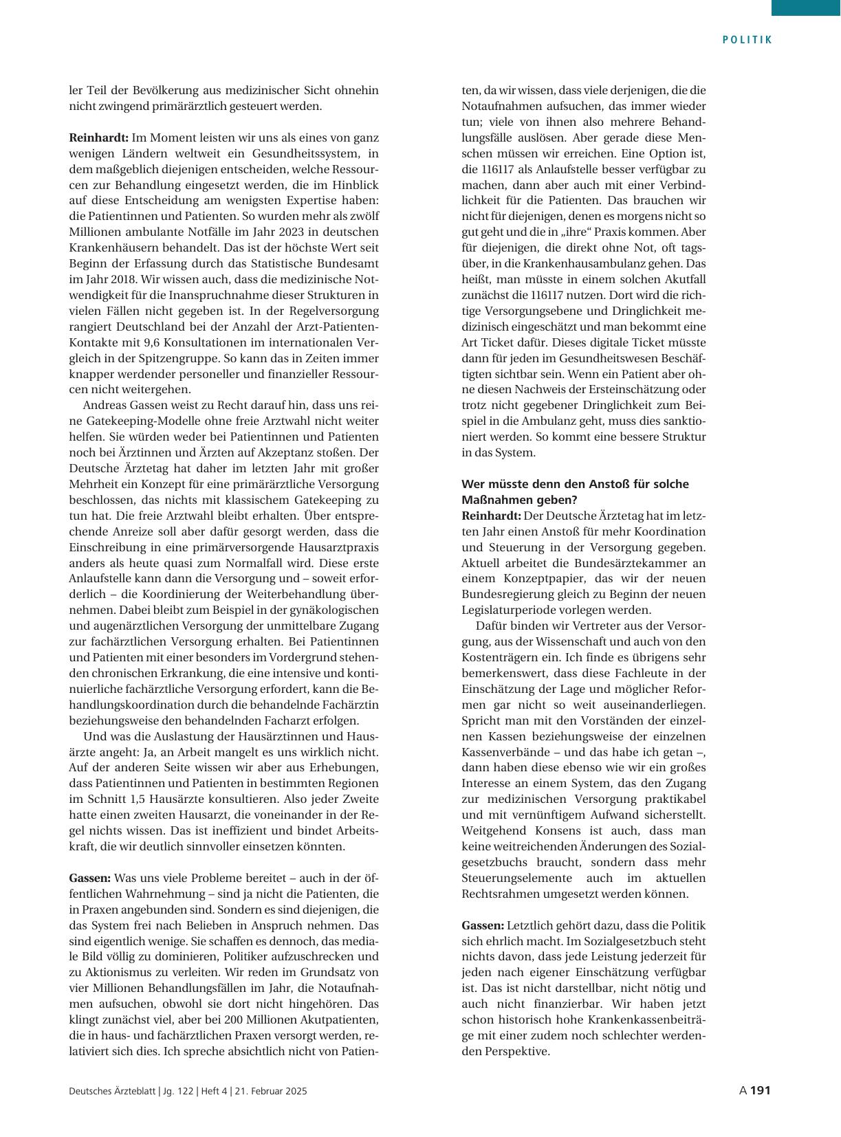 Vorschauseite 2: Interview mit Dr. med. (I) Klaus Reinhardt, Dr. med. Andreas Gassen: Versorgung besser koordinieren