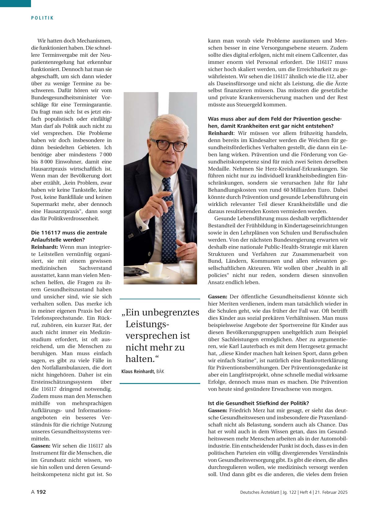 Vorschauseite 3: Interview mit Dr. med. (I) Klaus Reinhardt, Dr. med. Andreas Gassen: Versorgung besser koordinieren