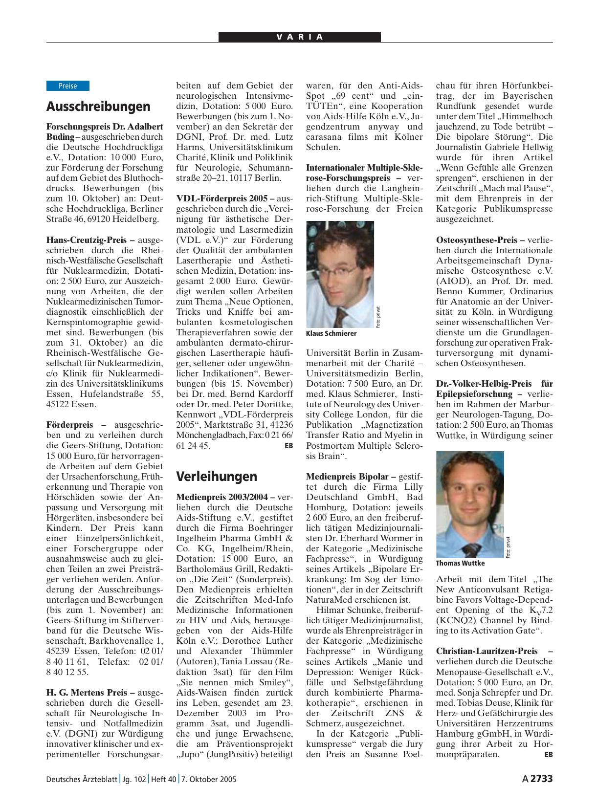 Vorschauseite 1: Verleihungen
