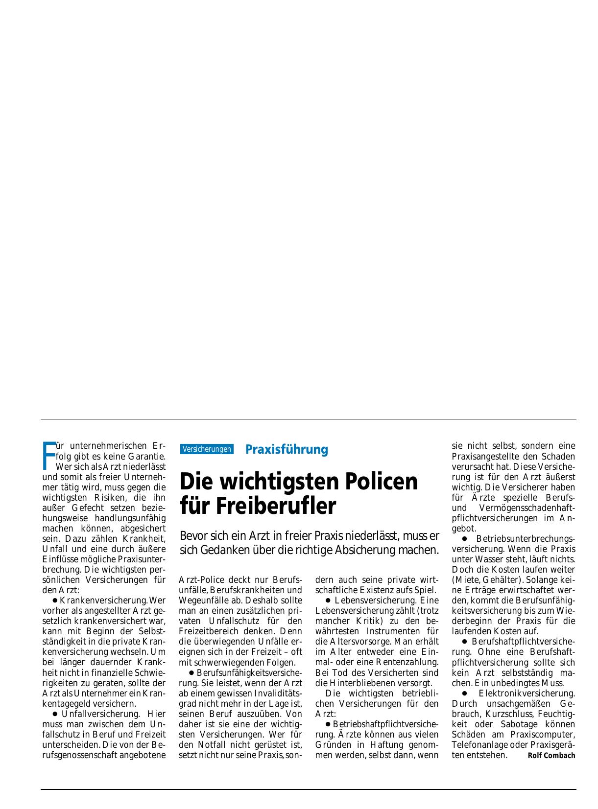 Vorschauseite 1: Praxisführung: Die wichtigsten Policen für Freiberufler