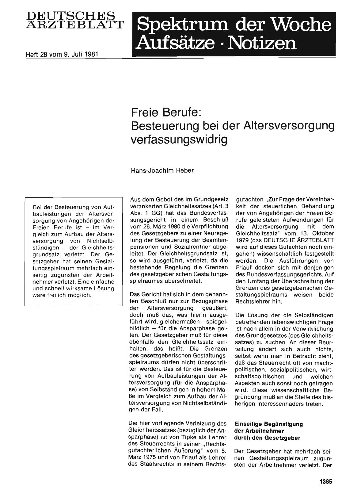 Vorschauseite 1: Freie Berufe: Besteuerung bei der Altersversorgung verfassungswidrig