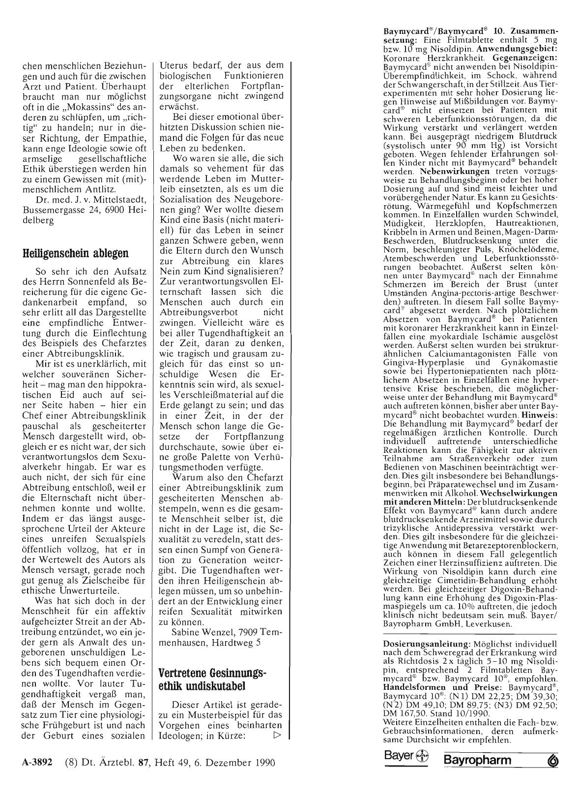 Vorschauseite 1: MEDIZINETHIK: Vertretene Gesinnungsethik undiskutabel