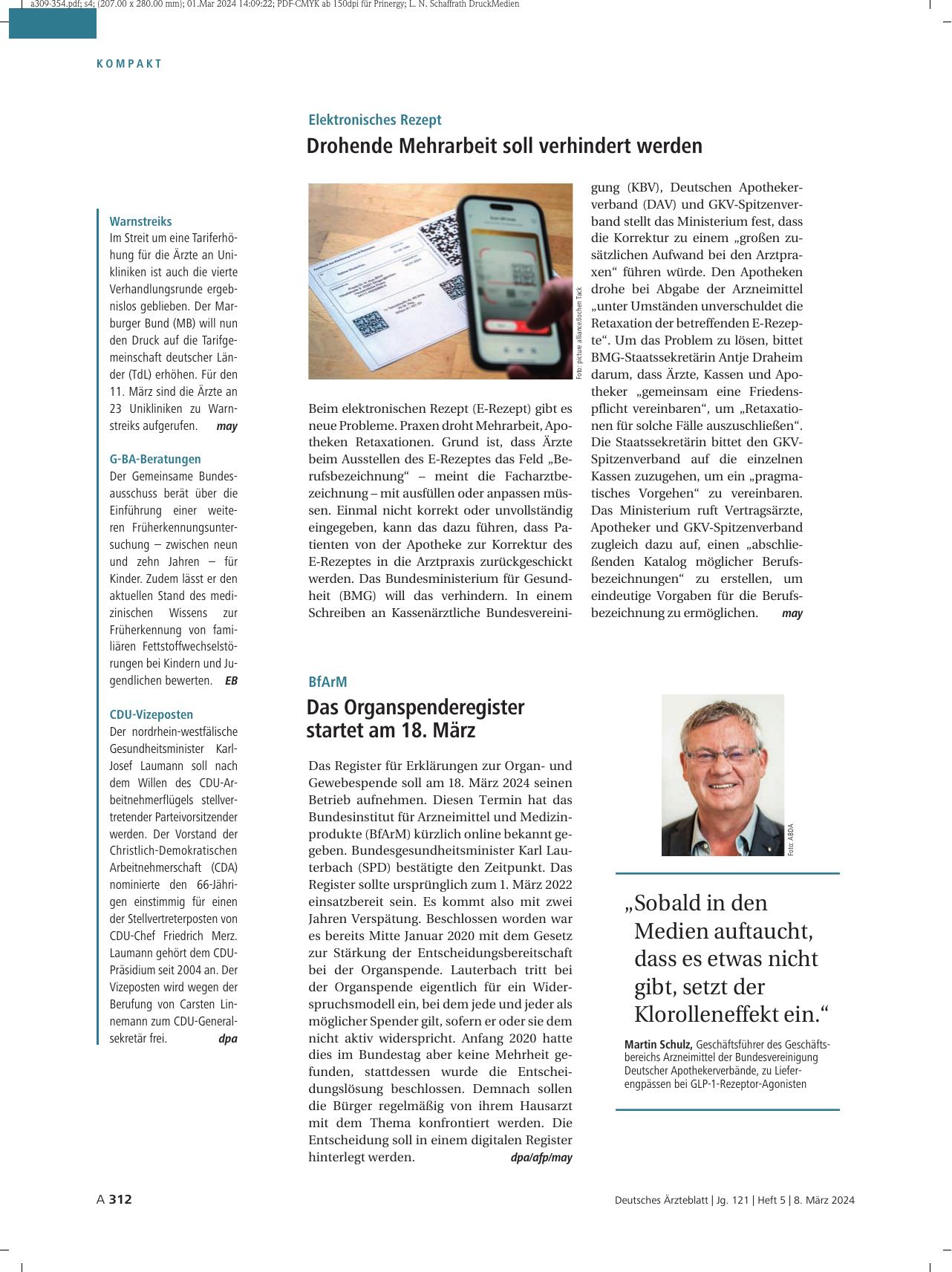 Vorschauseite 1: Elektronisches Rezept: Drohende Mehrarbeit soll verhindert werden.