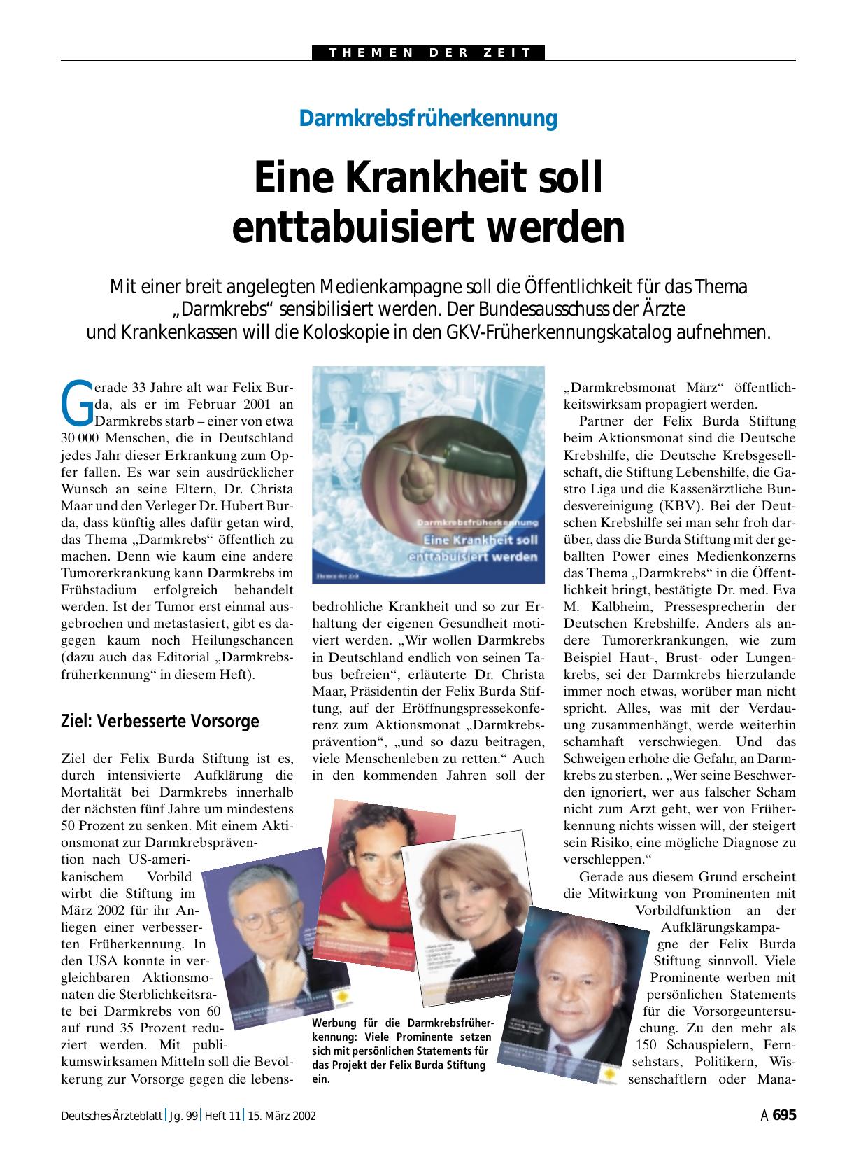 Vorschauseite 1: Darmkrebsfrüherkennung: Eine Krankheit soll enttabuisiert werden