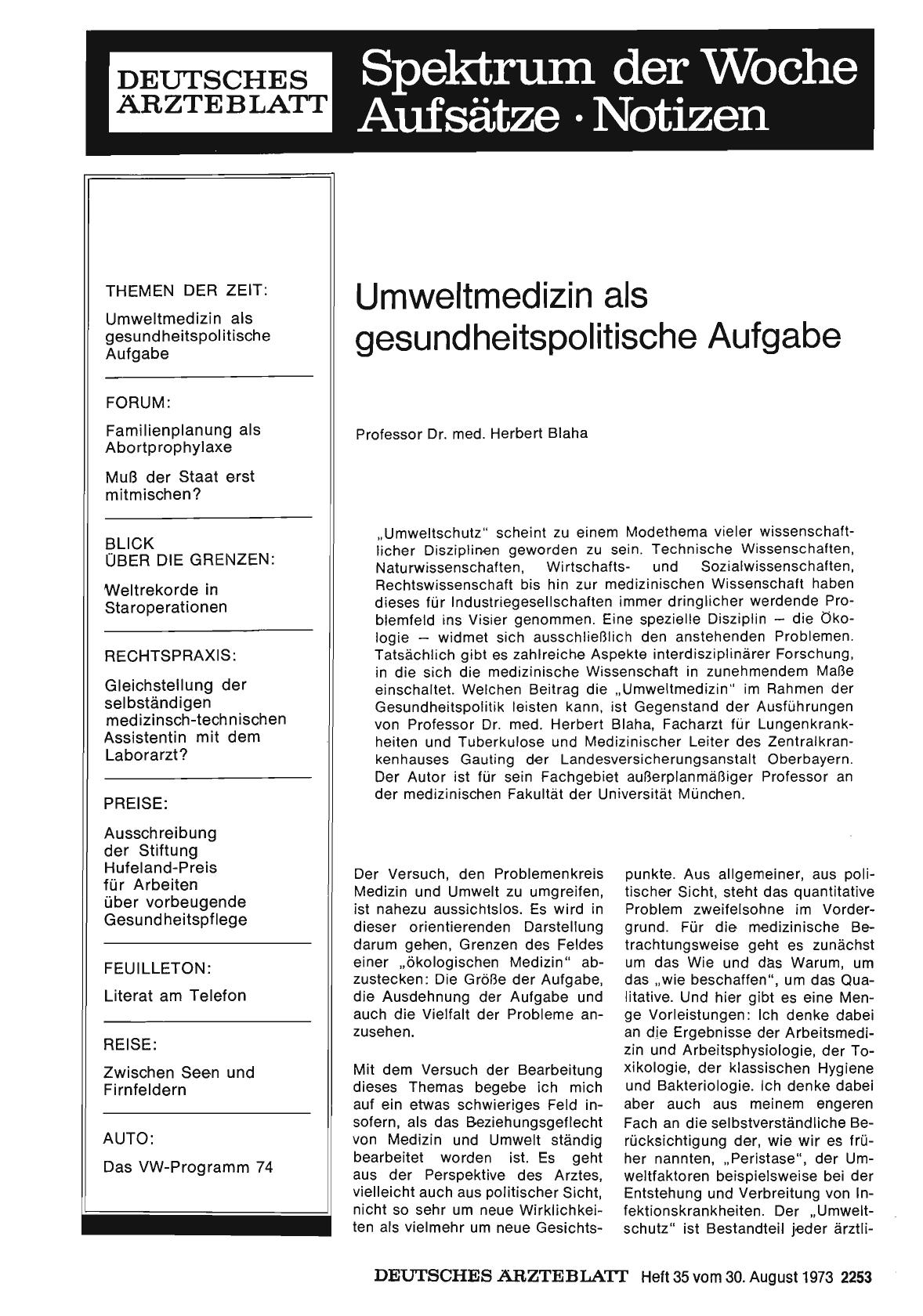 Vorschauseite 1: Umweltmedizin als gesundheitspolitische Aufgabe