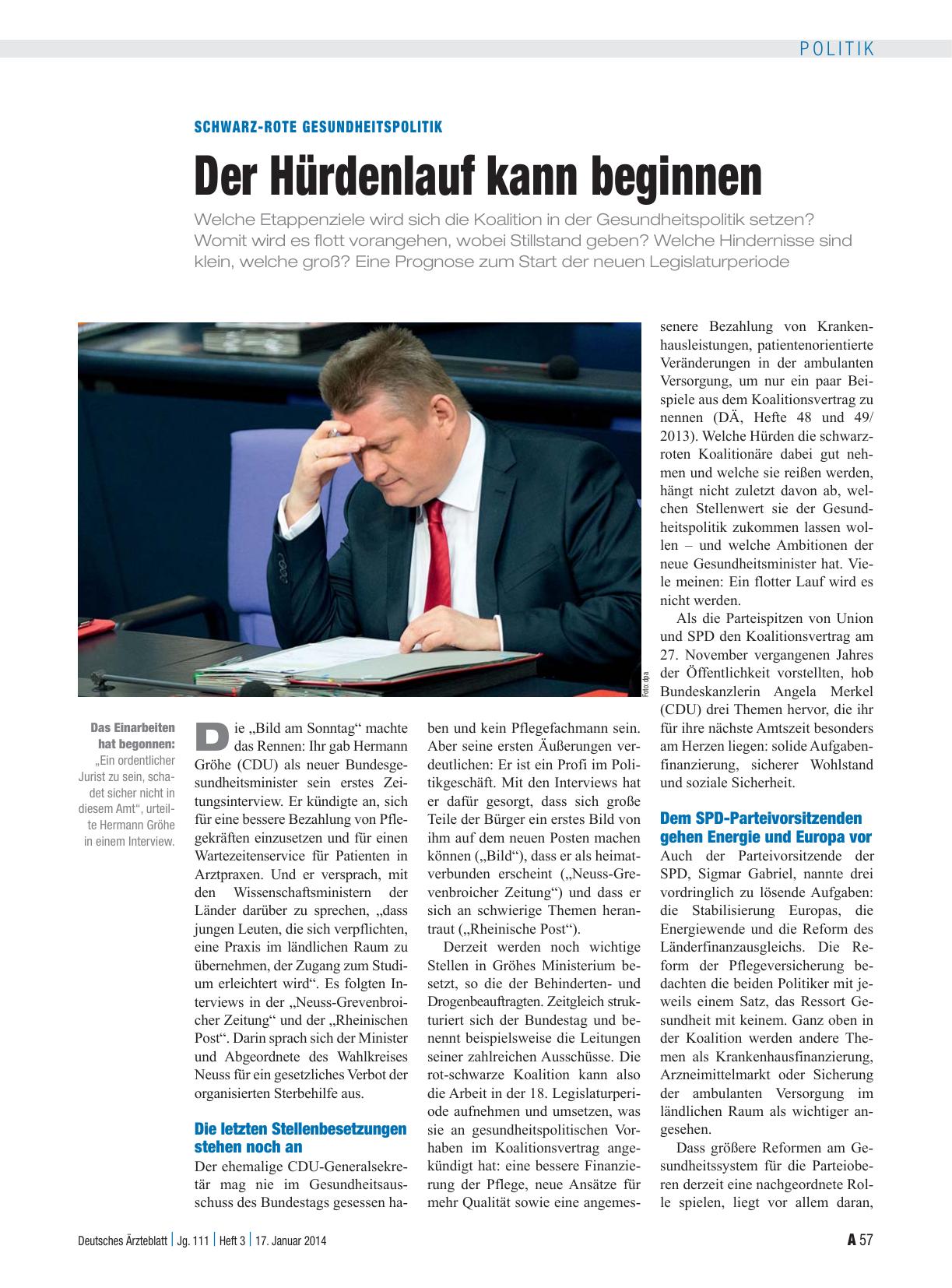 Vorschauseite 1: Schwarz-Rote Gesundheitspolitik: Der Hürdenlauf kann beginnen