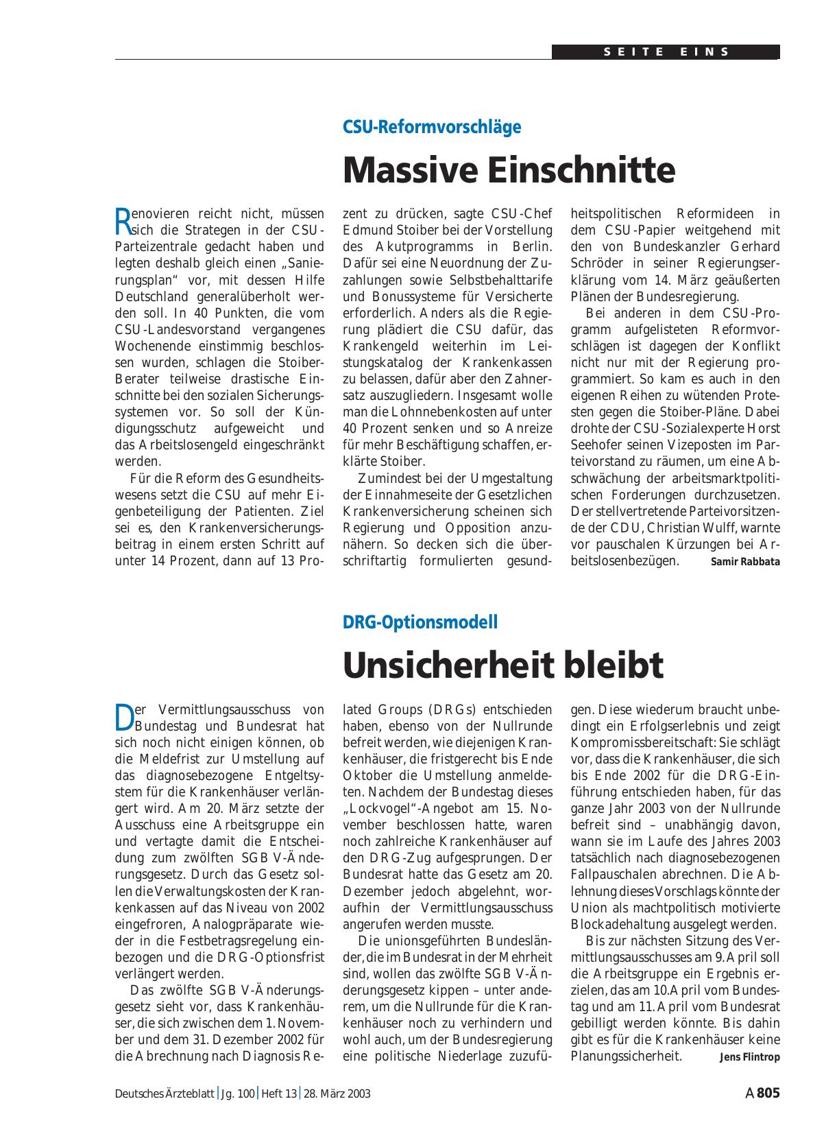 Vorschauseite 1: DRG-Optionsmodell: Unsicherheit bleibt