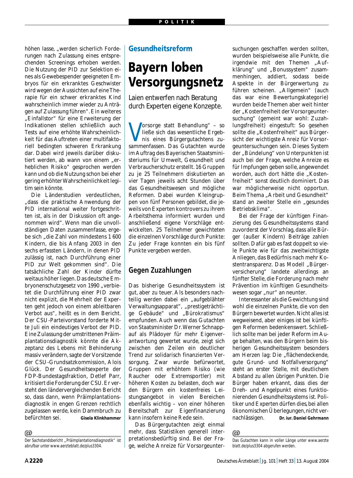 Vorschauseite 1: Gesundheitsreform: Bayern loben Versorgungsnetz