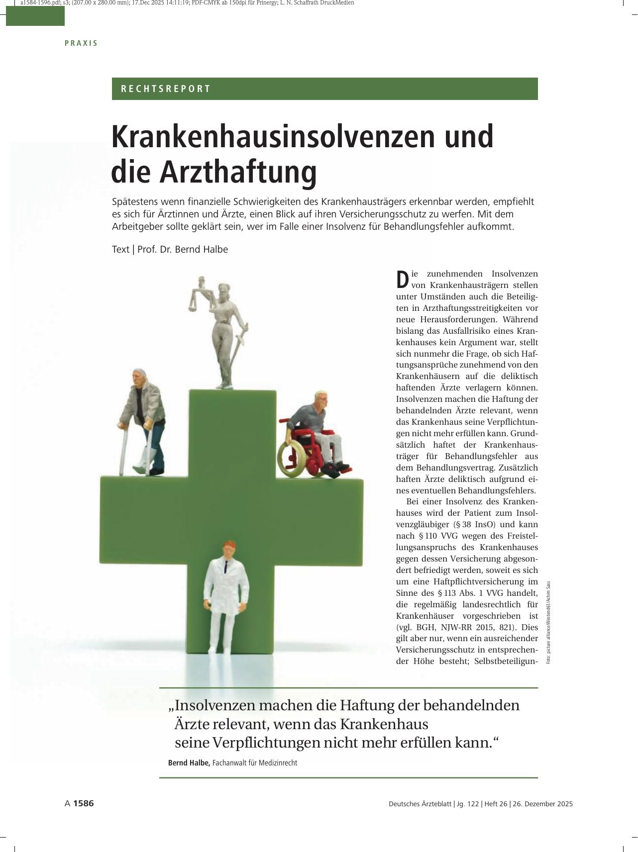 Vorschauseite 1: Krankenhausinsolvenzen und die Arzthaftung