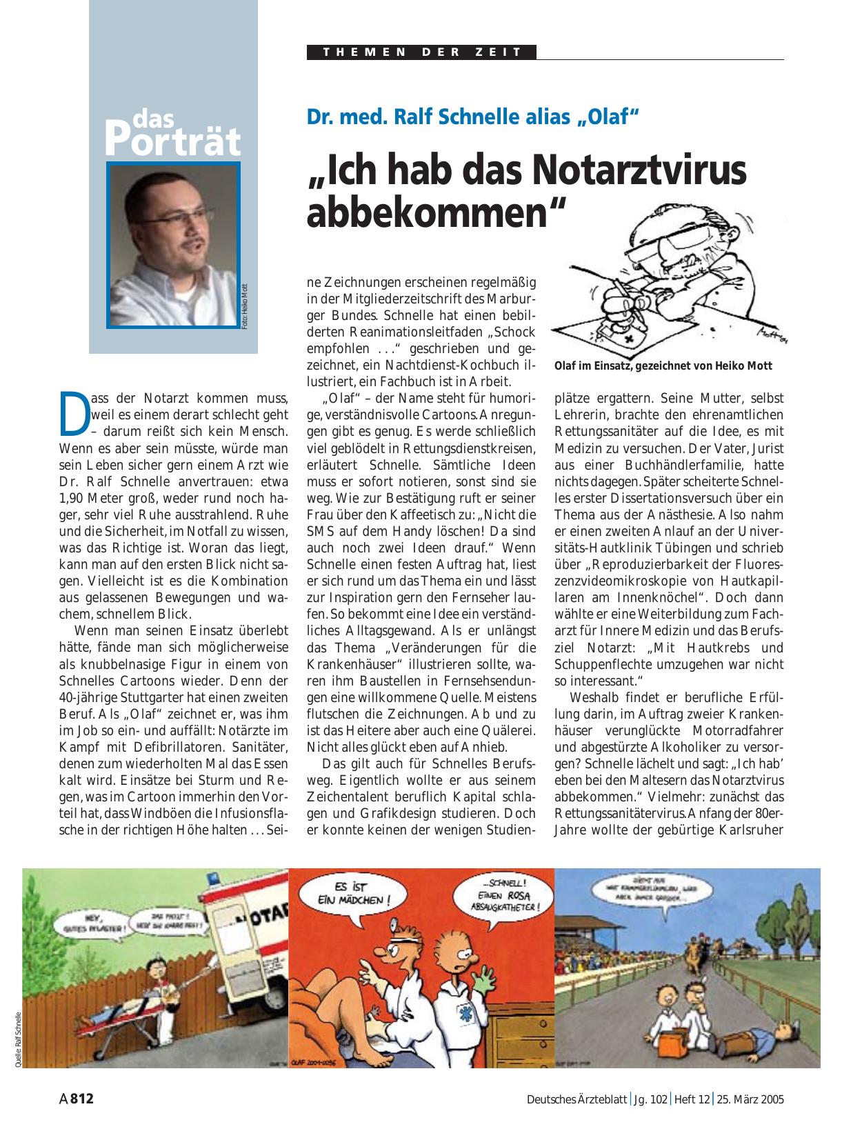 Vorschauseite 1: Dr. med. Ralf Schnelle alias „Olaf“: „Ich hab das Notarztvirus abbekommen“