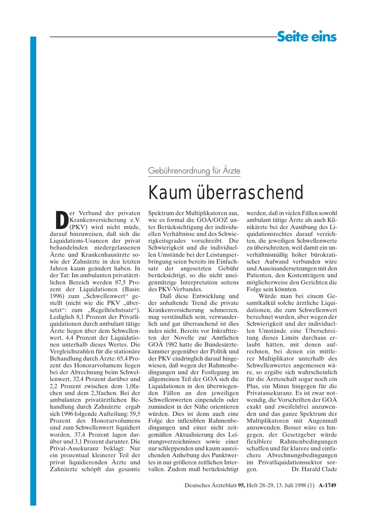 Vorschauseite 1: Gebührenordnung für Ärzte: Kaum überraschend