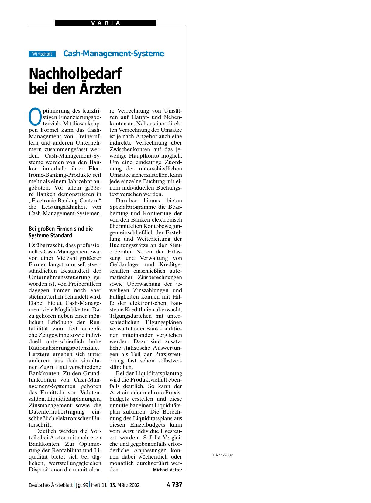 Vorschauseite 1: Cash-Management-Systeme: Nachholbedarf bei den Ärzten