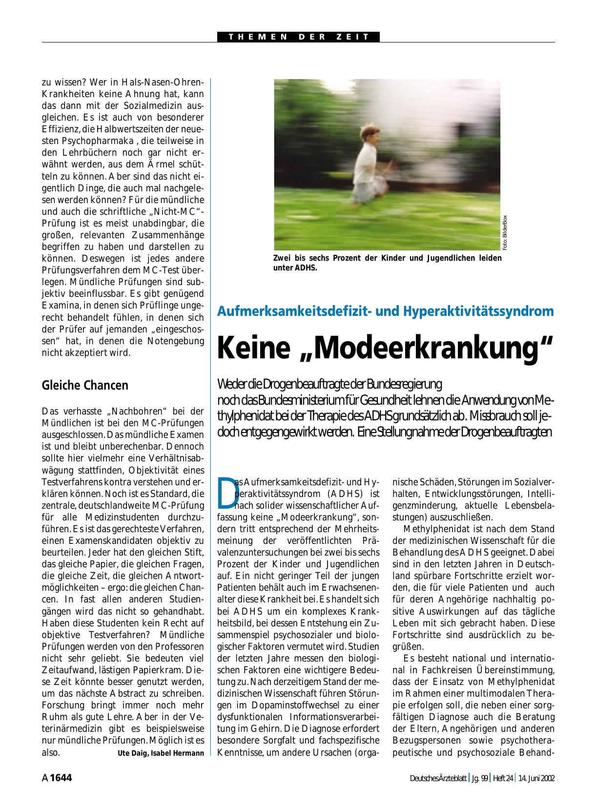 Vorschauseite 1: Aufmerksamkeitsdefizitund Hyperaktivitätssyndrom: Keine „Modeerkrankung“