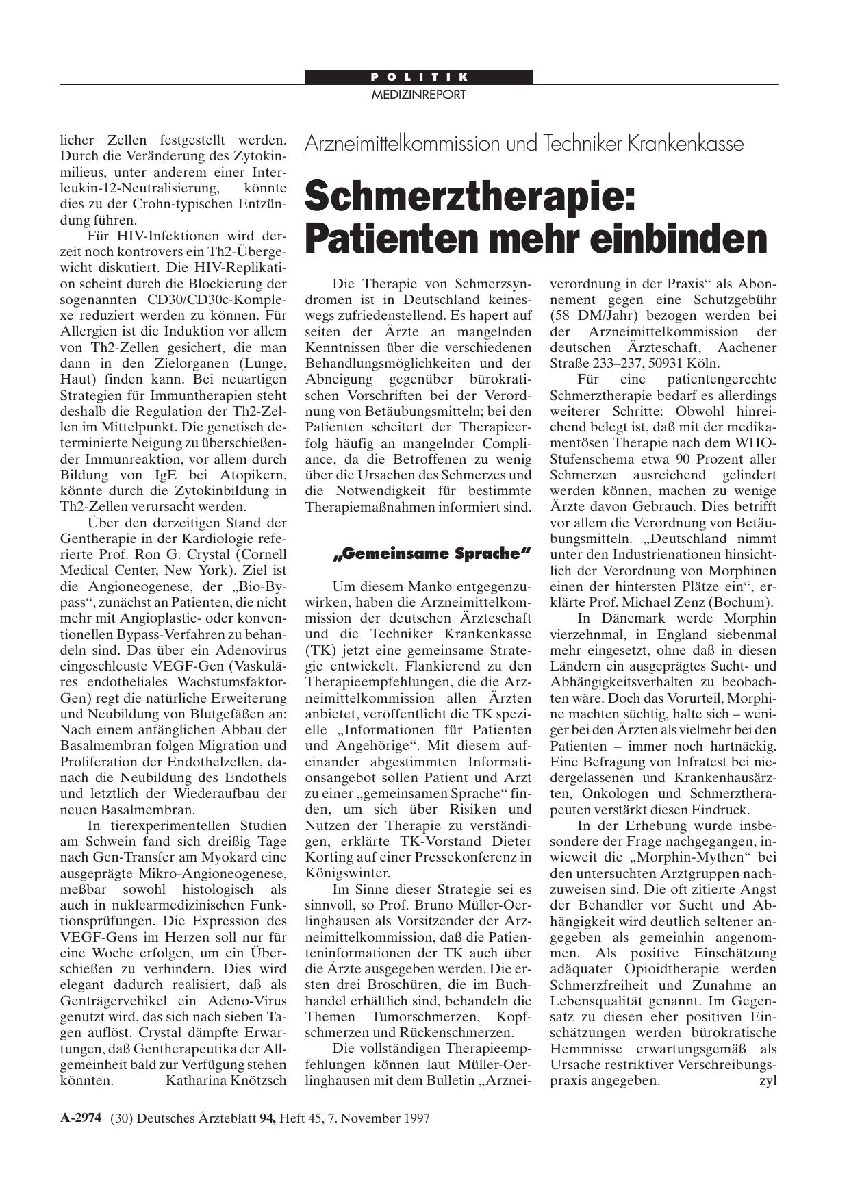 Vorschauseite 1: Arzneimittelkommission und Techniker Krankenkasse – Schmerztherapie: Patienten mehr einbinden