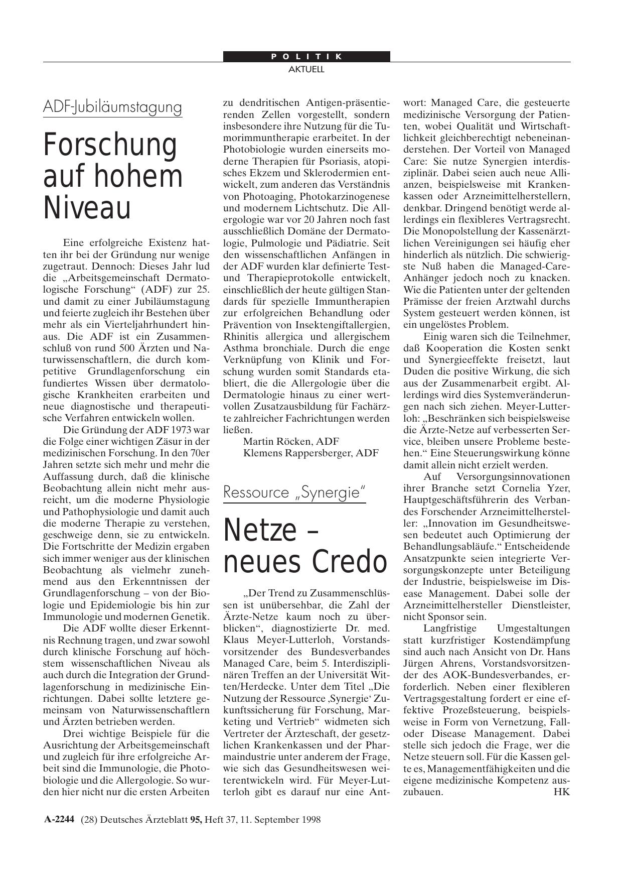 Vorschauseite 1: Ressource „Synergie“: Netze - neues Credo
