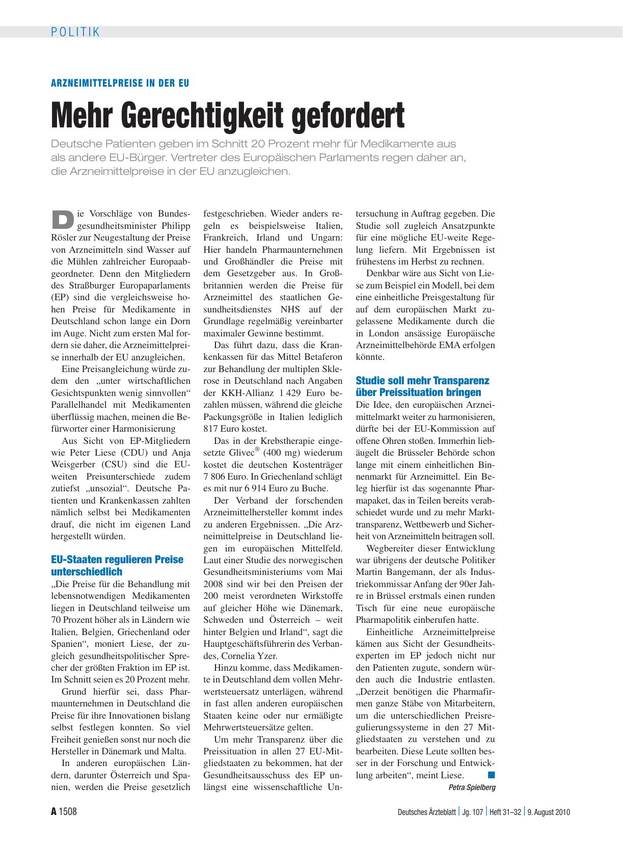 Vorschauseite 1: Arzneimittelpreise in der EU: Mehr Gerechtigkeit gefordert