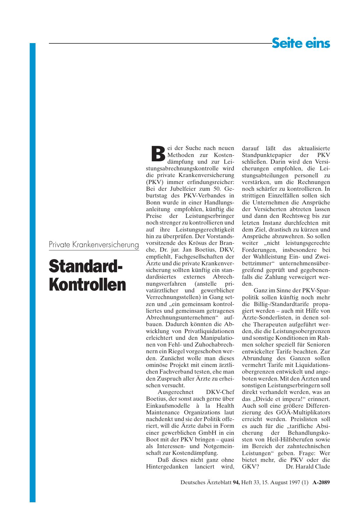 Vorschauseite 1: Private Krankenversicherung: Standard-Kontrollen