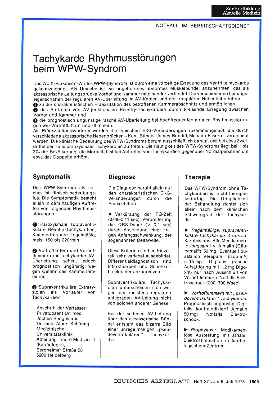 Vorschauseite 1: Tachykarde Rhythmusstörungen beim WPW-Syndrom