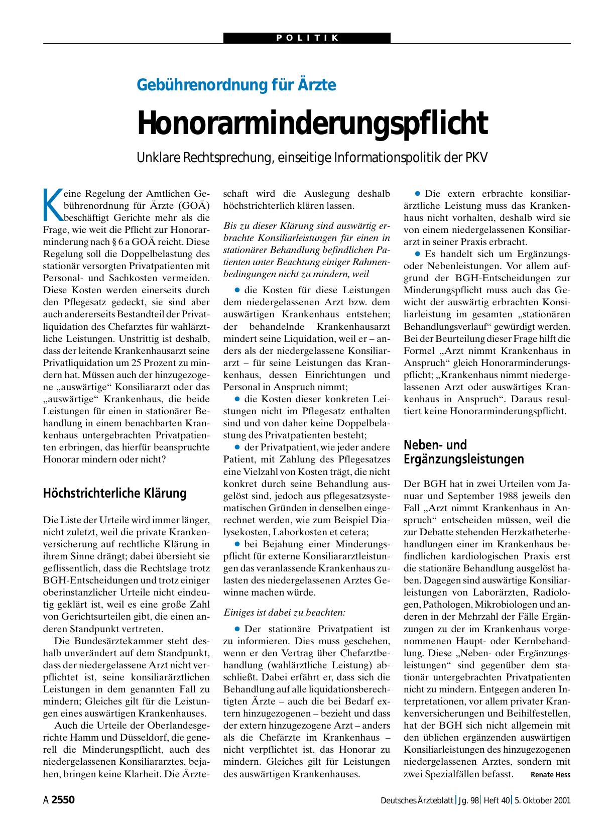 Vorschauseite 1: Gebührenordnung für Ärzte: Honorarminderungspflicht