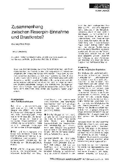 Vorschauseite 1: Zusammenhang zwischen Reserpin-Einnahme und Brustkrebs?