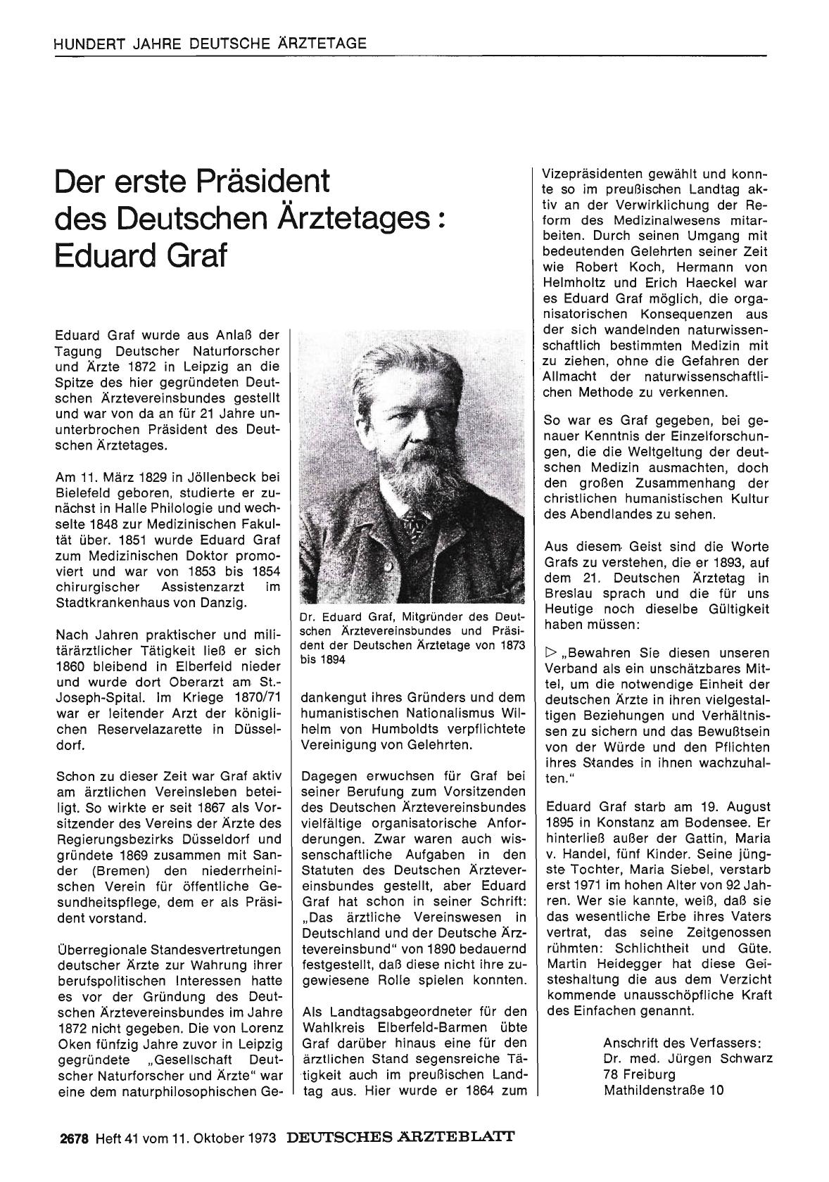 Vorschauseite 1: Der erste Präsident des Deutschen Ärztetages: Eduard Graf
