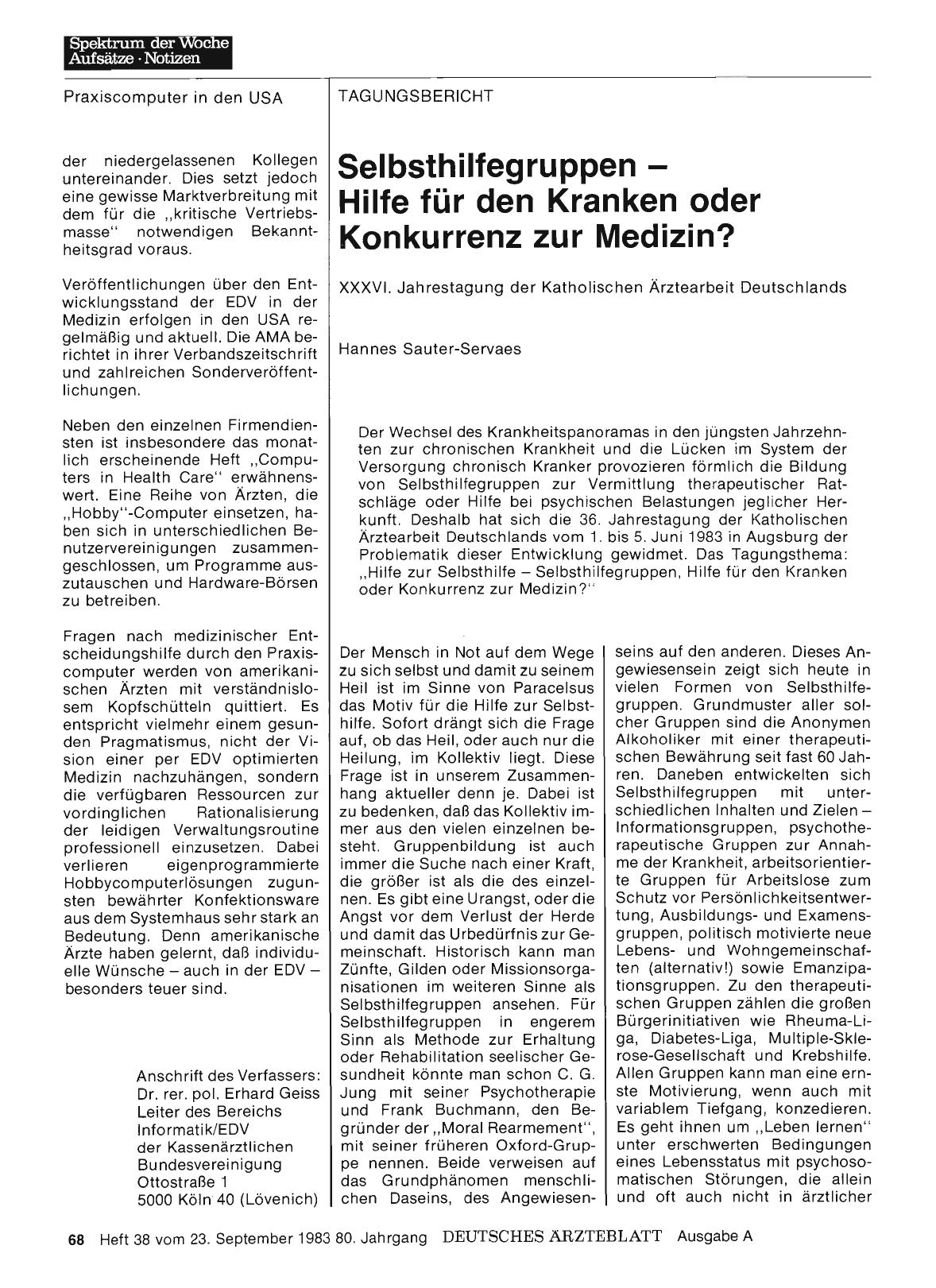 Vorschauseite 1: Selbsthilfegruppen - Hilfe für den Kranken oder Konkurrenz zur Medizin? : XXXVI. Jahrestagung der Katholischen Ärztearbeit Deutschlands