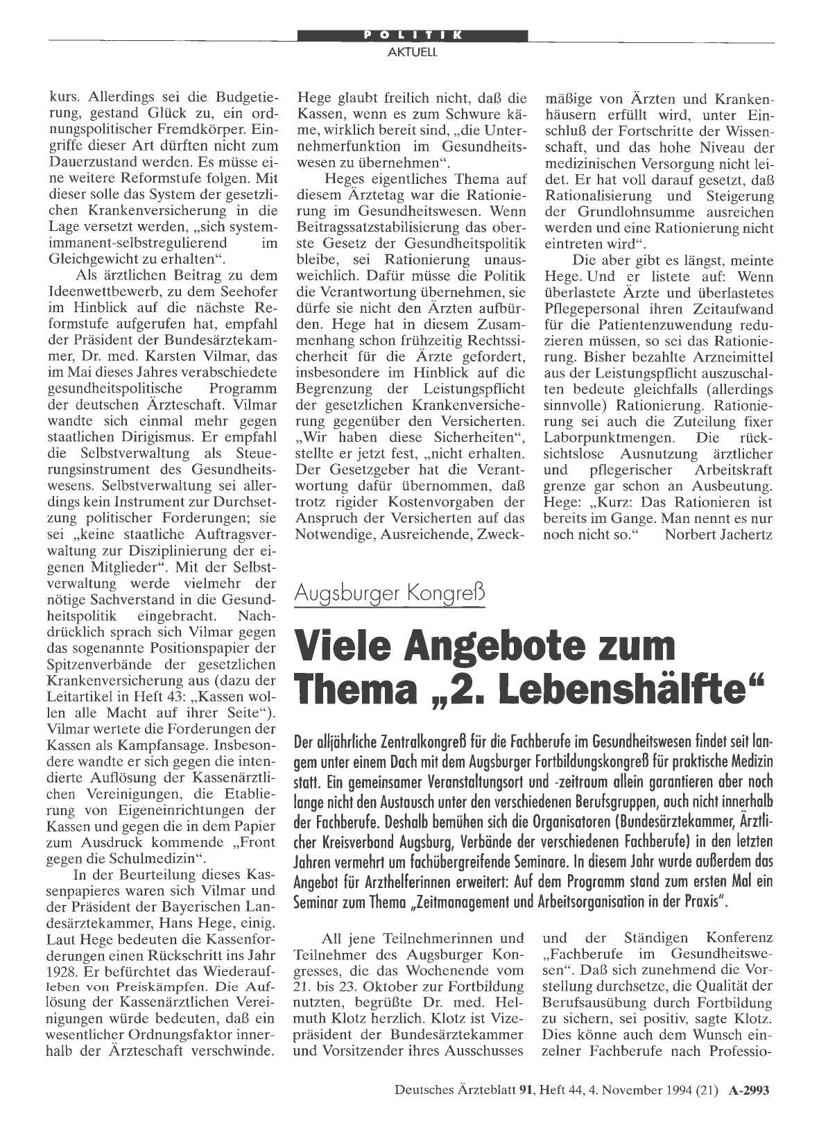 Vorschauseite 1: Augsburger Kongreß: Viele Angebote zum Thema „2. Lebenshälfte“