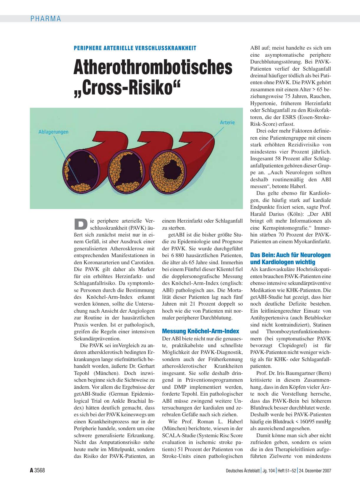 Vorschauseite 1: Periphere arterielle Verschlusskrankheit: Atherothrombotisches „Cross-Risiko“