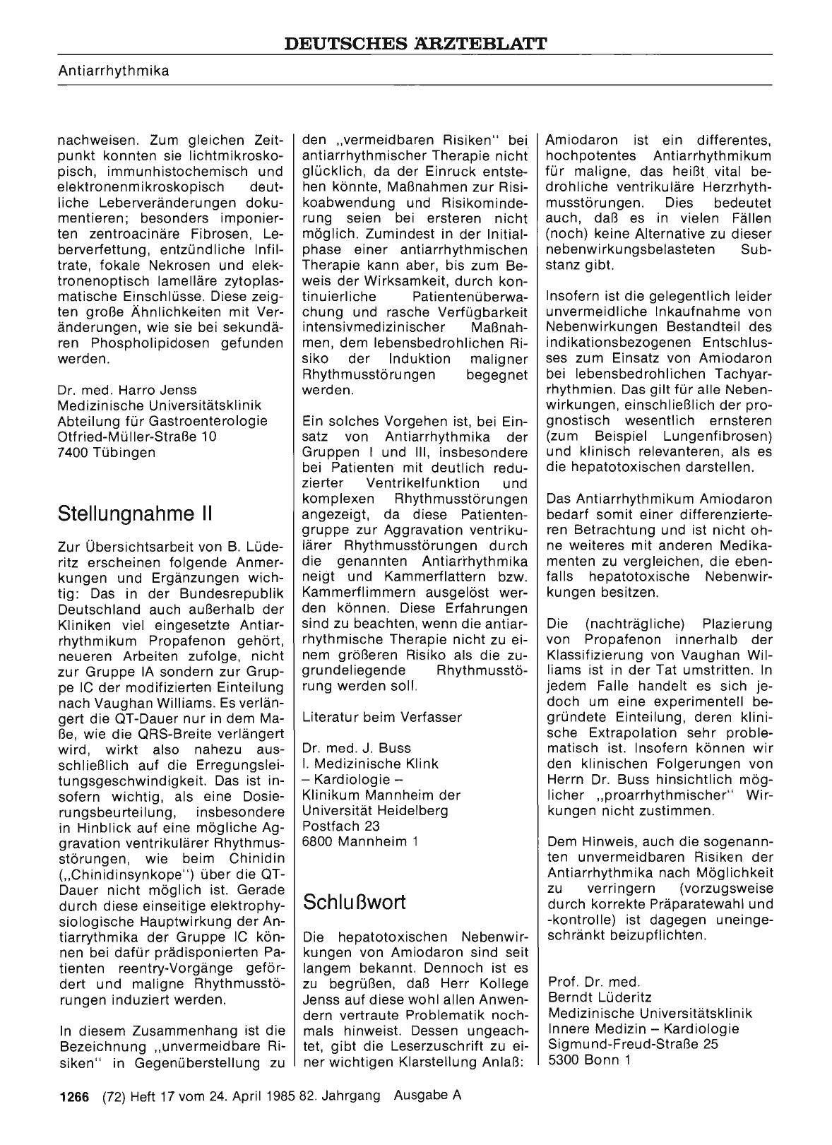 Vorschauseite 1: Antiarrhythmika: Neue Substanzen erweitern das Therapiespektrum: Stellungnahme II