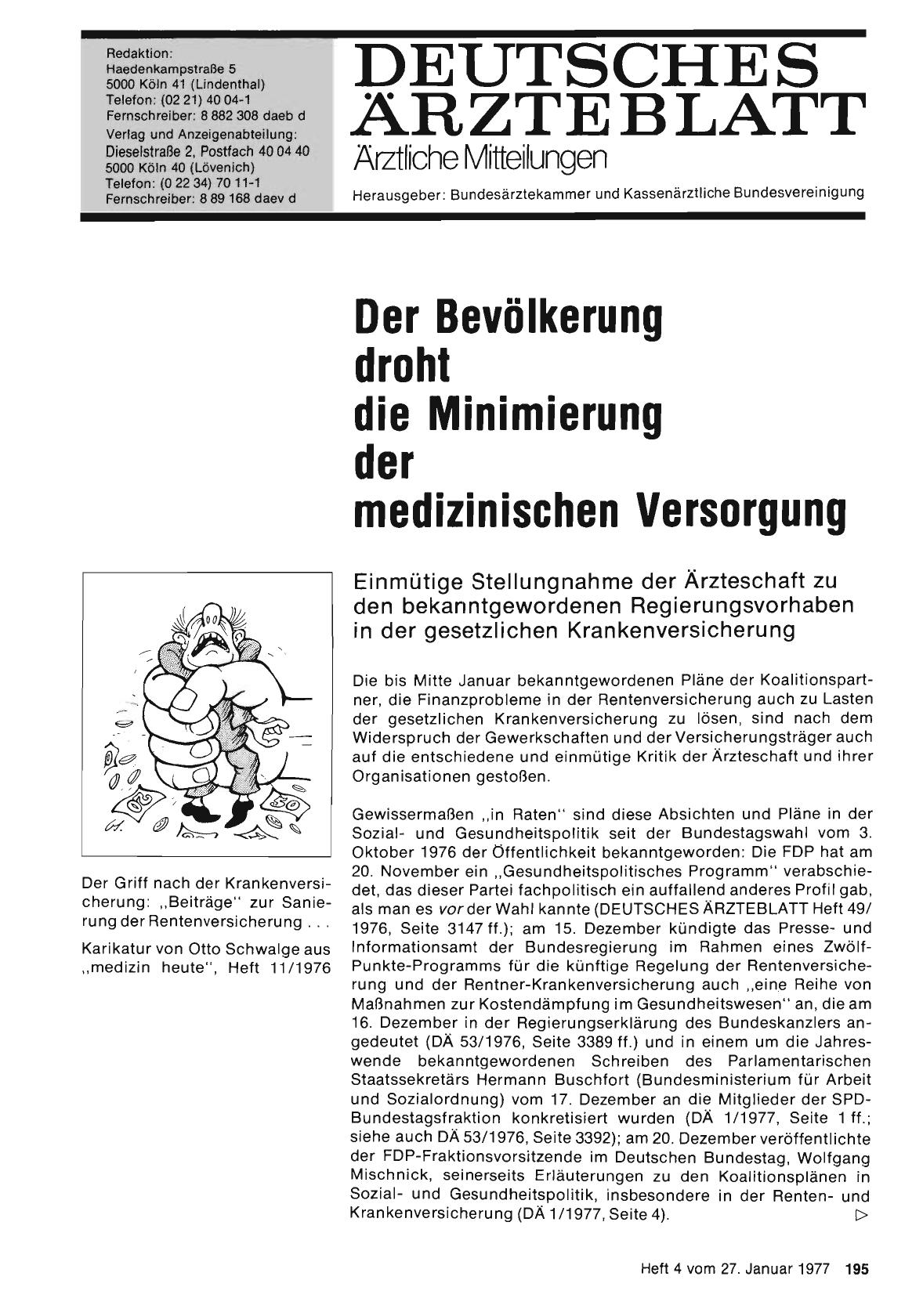Vorschauseite 1: Der Bevölkerung droht die Minimierung der medizinischen Versorgung
