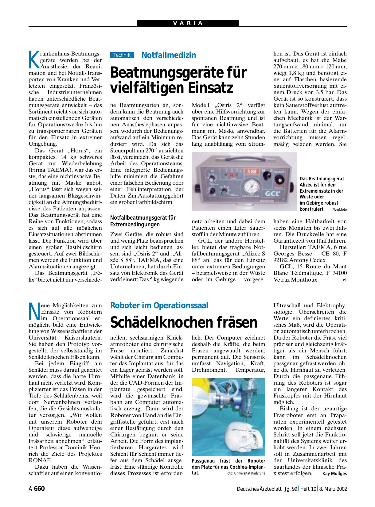 Vorschauseite 1: Notfallmedizin: Beatmungsgeräte für vielfältigen Einsatz