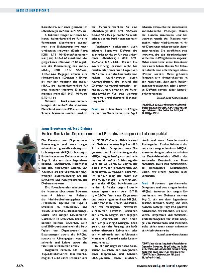Vorschauseite 1: Junge Erwachsene mit Typ-2-Diabetes: Hohes Risiko für Depressionen und Einschränkungen der Lebensqualität