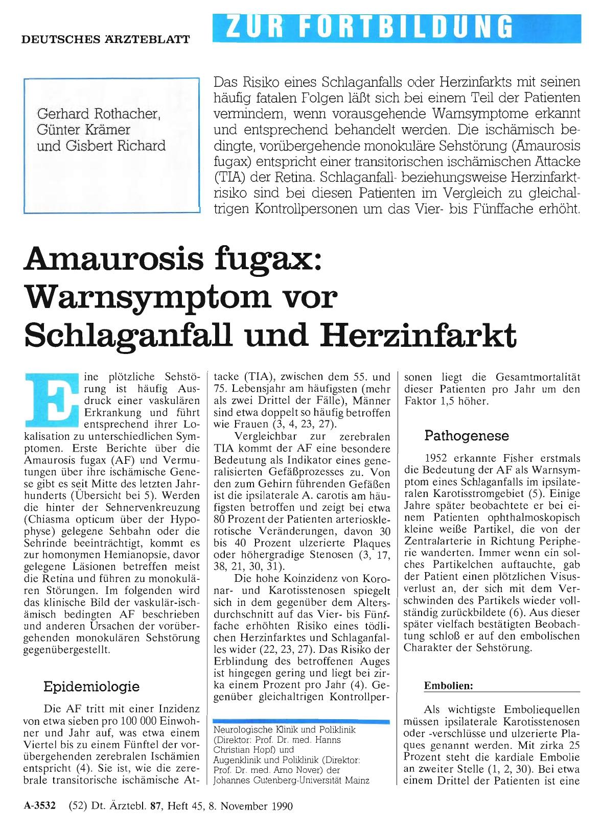 Vorschauseite 1: Amaurosis fugax: Warnsymptom vor Schlaganfall und Herzinfarkt