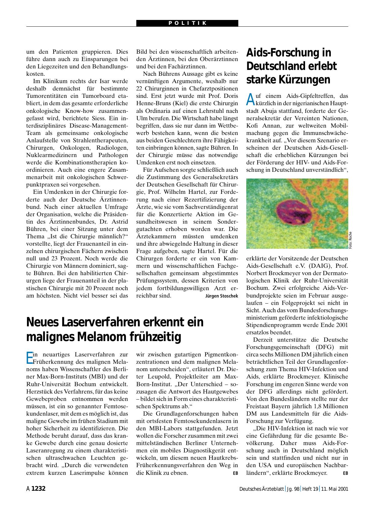 Vorschauseite 1: Neues Laserverfahren erkennt ein malignes Melanom frühzeitig