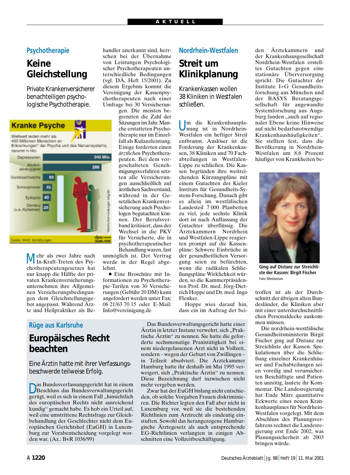 Vorschauseite 1: Psychotherapie: Keine Gleichstellung