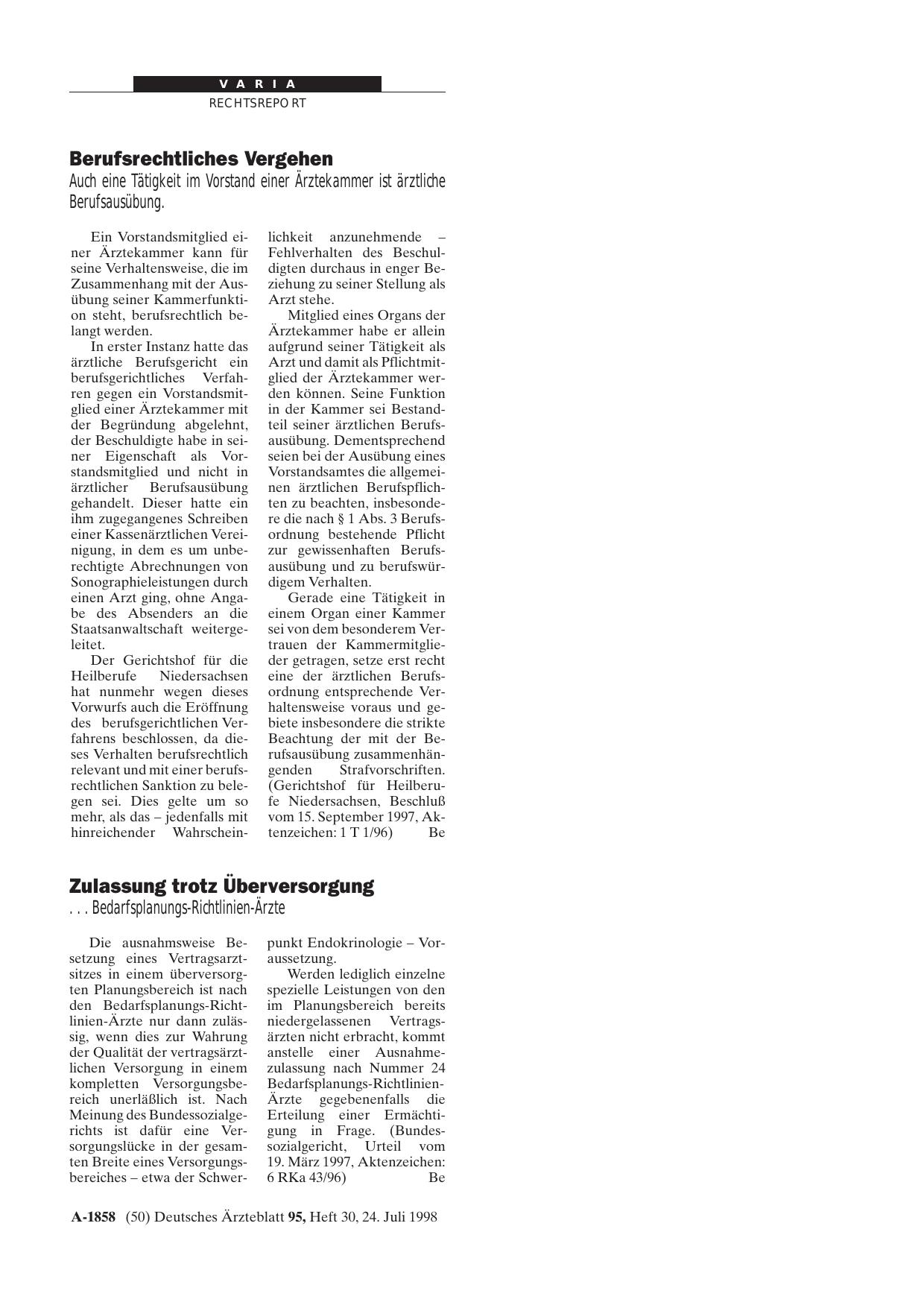 Vorschauseite 1: Zulassung trotz Überversorgung: .. . Bedarfsplanungs-Richtlinien-Ärzte
