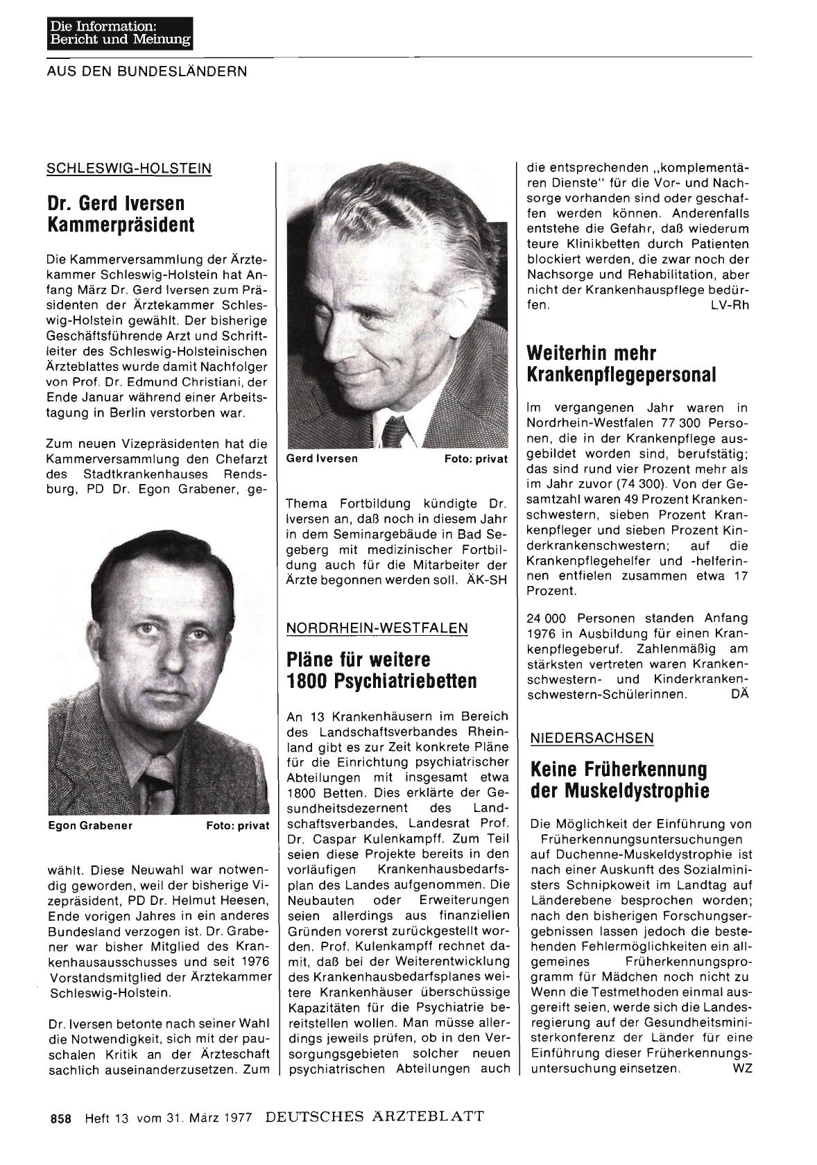 Vorschauseite 1: Schleswig-Holstein: Dr. Gerd Iversen Kammerpräsident