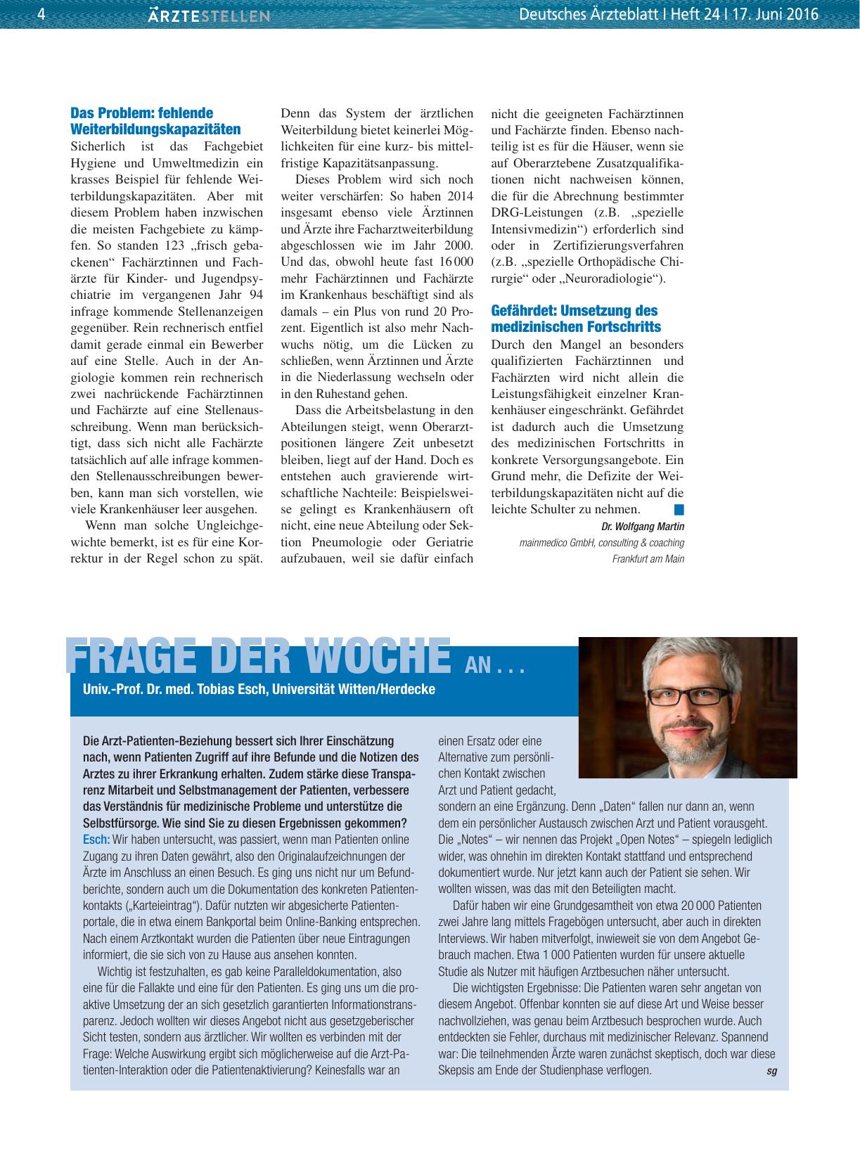 Vorschauseite 1: Frage der Woche an. .. Univ. -Prof. Dr. med. Tobias Esch, Universität Witten/Herdecke