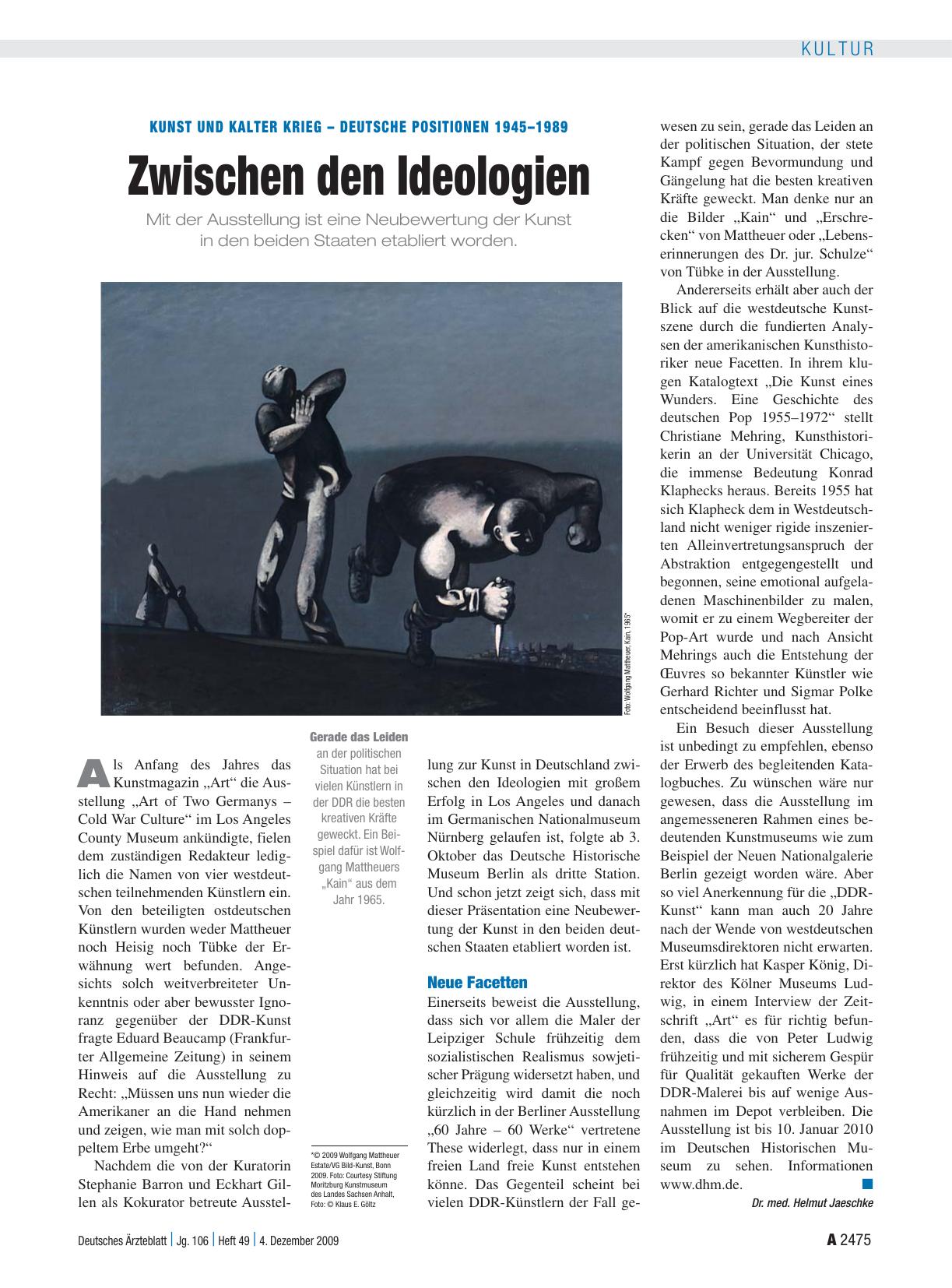Vorschauseite 1: Kunst und kalter Krieg – Deutsche Positionen 1945 – 1989: Zwischen den Ideologien